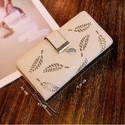Long Gold Hollow Leaves Coin Purse Card Holders Wallet for Women(Black)