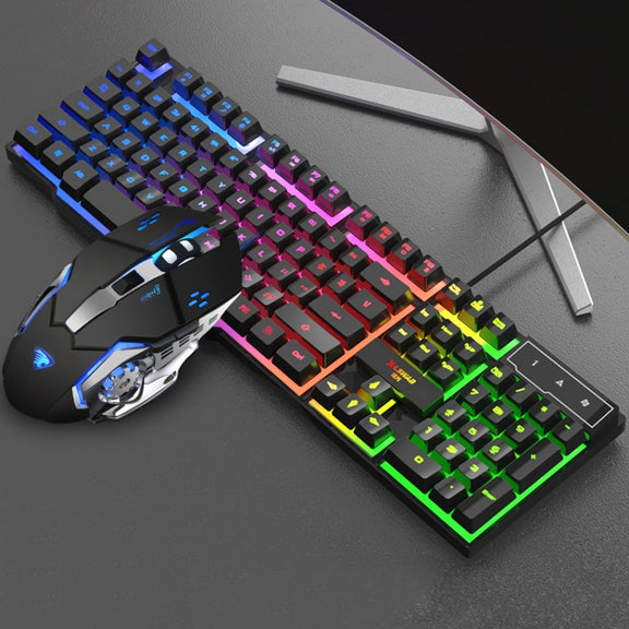 X-L SWAB GX50 Computer Manipulator Feel Wired Keyboard + Macro Programming Mouse, Color： Black Mixed Light