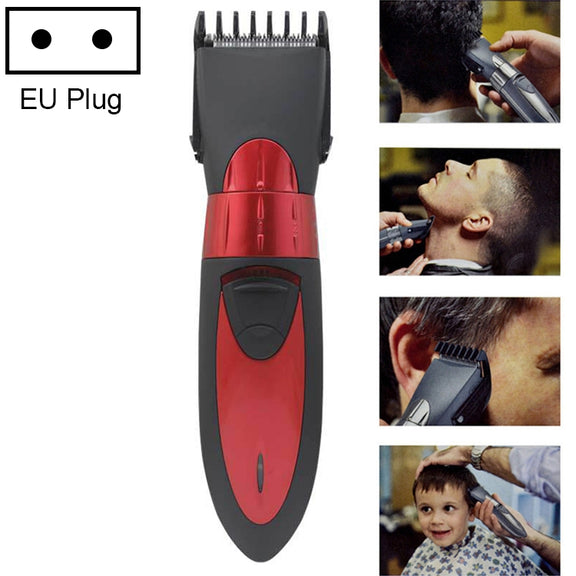 Water-resistant Electric Hair Clipper Rechargeable Hair Trimmer Hair Cutting Machine Haircut Beard Trimer, EU Plug(Red)