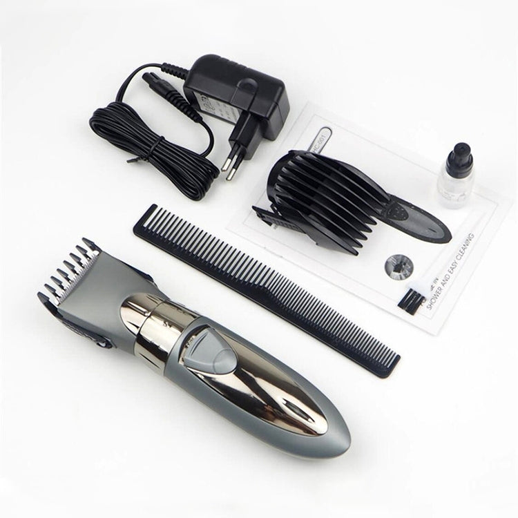 Water-resistant Electric Hair Clipper Rechargeable Hair Trimmer Hair Cutting Machine Haircut Beard Trimer, EU Plug(Grey)