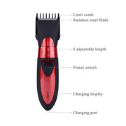 Water-resistant Electric Hair Clipper Rechargeable Hair Trimmer Hair Cutting Machine Haircut Beard Trimer, EU Plug(Grey)
