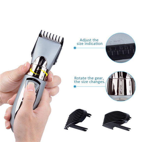 Water-resistant Electric Hair Clipper Rechargeable Hair Trimmer Hair Cutting Machine Haircut Beard Trimer, EU Plug(Grey)