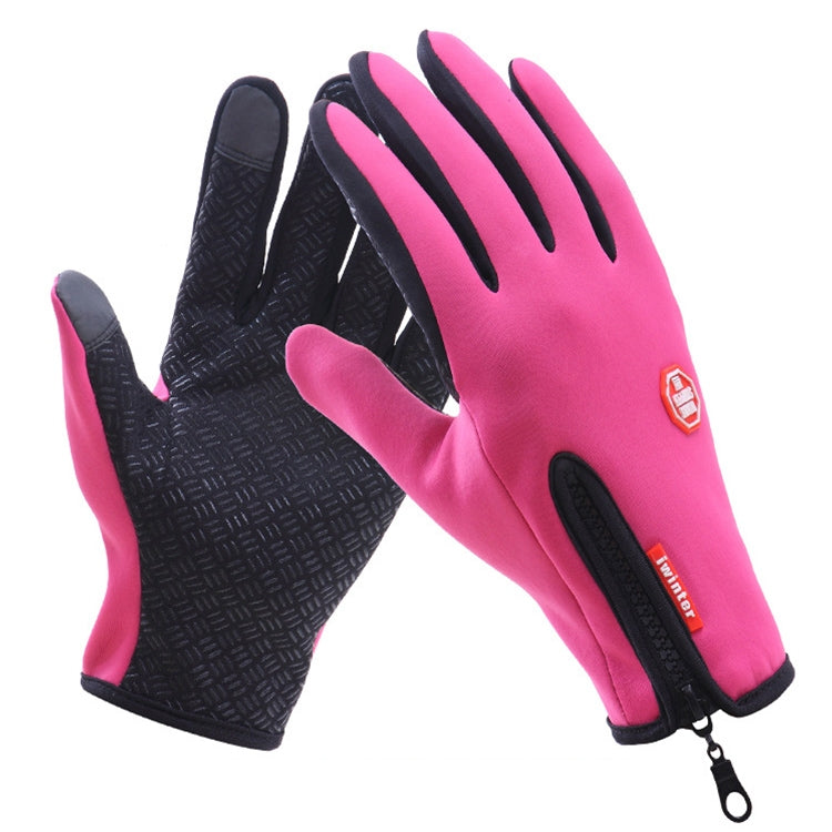 Cycling Gloves Full Finger Neoprene PU Breathable Leather Warm Winter Outdoor Sports Gloves(Pink)