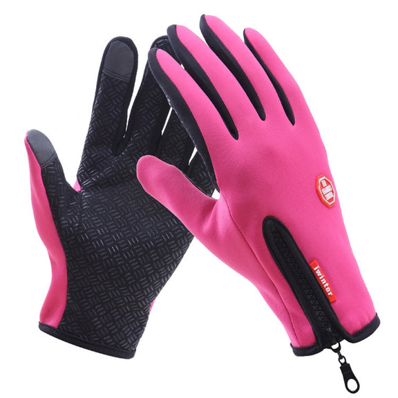 Cycling Gloves Full Finger Neoprene PU Breathable Leather Warm Winter Outdoor Sports Gloves(Pink)