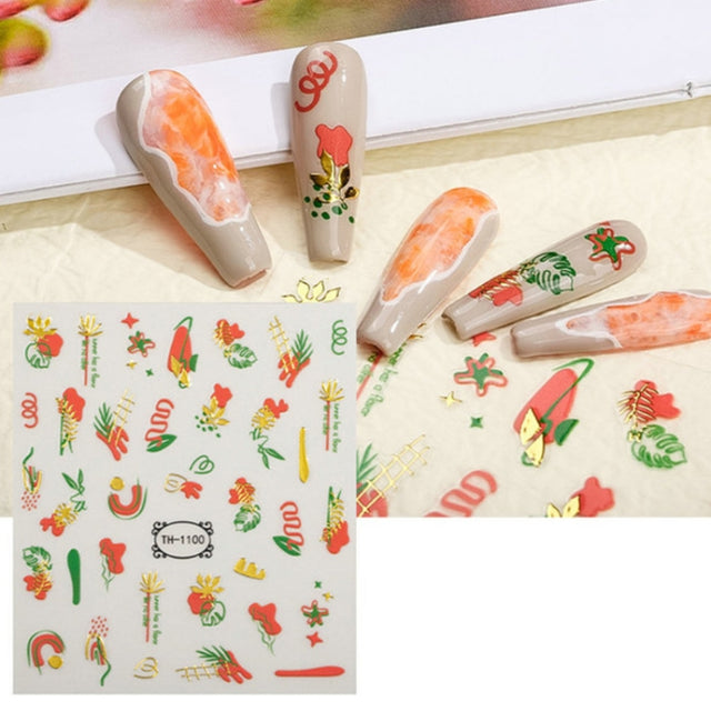 TH-1100 10pcs Frosted Transparent Back Adhesive Bronzing Smudged Nail Art Sticker