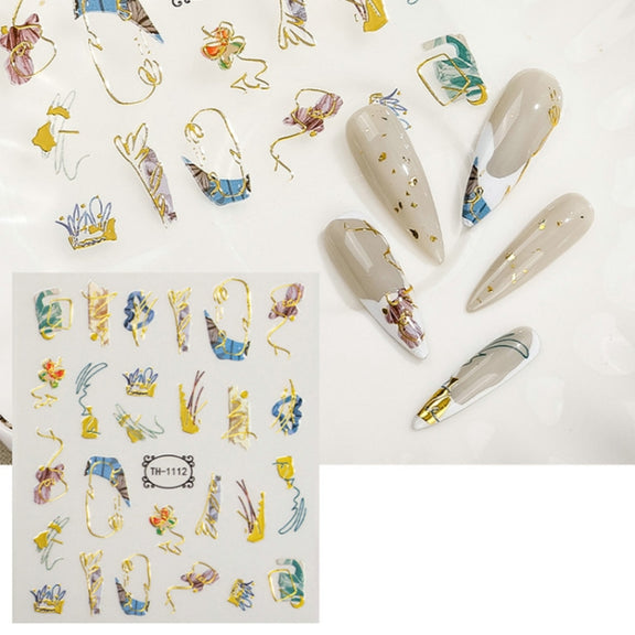TH-1112 10pcs Frosted Transparent Back Adhesive Bronzing Smudged Nail Art Sticker