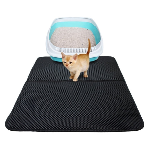 Water-resistant Pet Cat Litter Mat EVA Double Layer Cat Litter Trapping Pets Mat Pad Bottom Non-slip Pet Litter Cat Mat(Black)