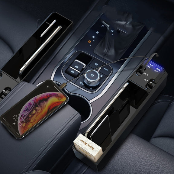 Car Seat Storage Box With Cable Car USB Charger, Style:2-wire