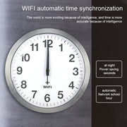 Smart Network Automatic Time Synchronization Wifi Wall Clock Modern Minimalist Silent Living Room Clock, Size:16 inch(White)