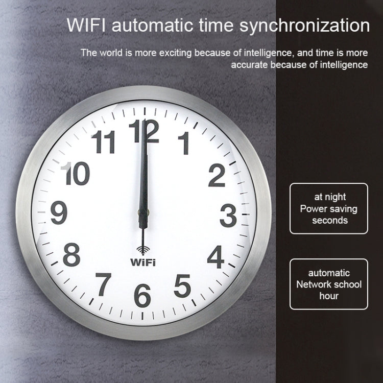 Smart Network Automatic Time Synchronization Wifi Wall Clock Modern Minimalist Silent Living Room Clock, Size:16 inch(White)
