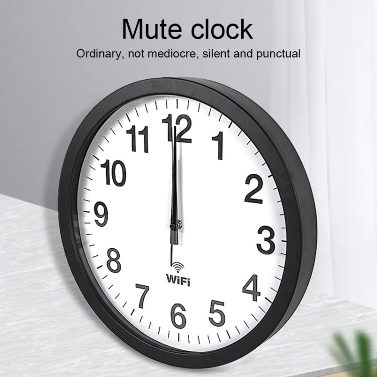 Smart Network Automatic Time Synchronization Wifi Wall Clock Modern Minimalist Silent Living Room Clock, Size:16 inch(Black)