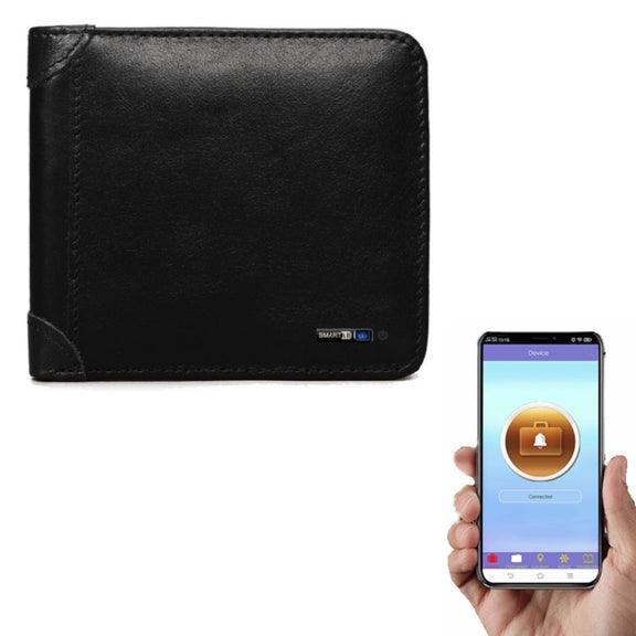 Men Leather Business Wallet Smart Anti-Lost Anti-Theft Wallet, Style:Smart(Black)