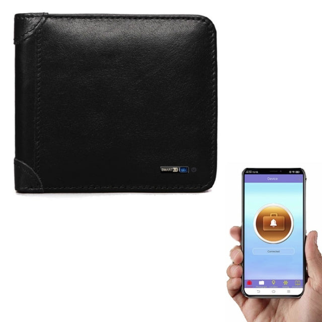 Men Leather Business Wallet Smart Anti-Lost Anti-Theft Wallet, Style:Smart(Black)