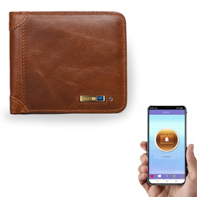 Men Leather Business Wallet Smart Anti-Lost Anti-Theft Wallet, Style:Smart(Light Brown)