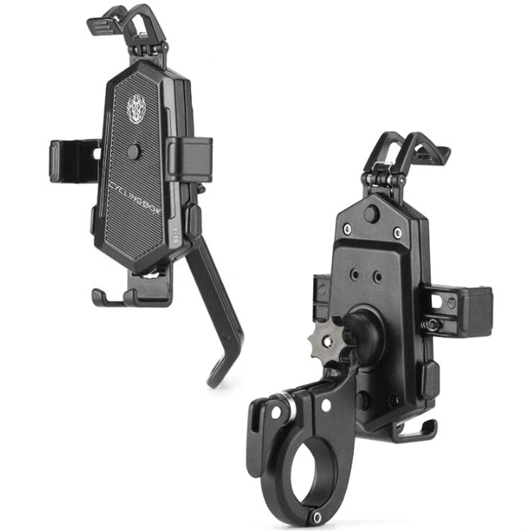Bicycle Mobile Phone Holder Can Rotate And Adjust Fixed Aluminum Alloy Bracket Automatic Grab Bracket, Style:Rearview Mirror Installation(Black) - Holders by PMC TechLife | Online Shopping South Africa | PMC TechLife | Buy Now Pay Later Mobicred