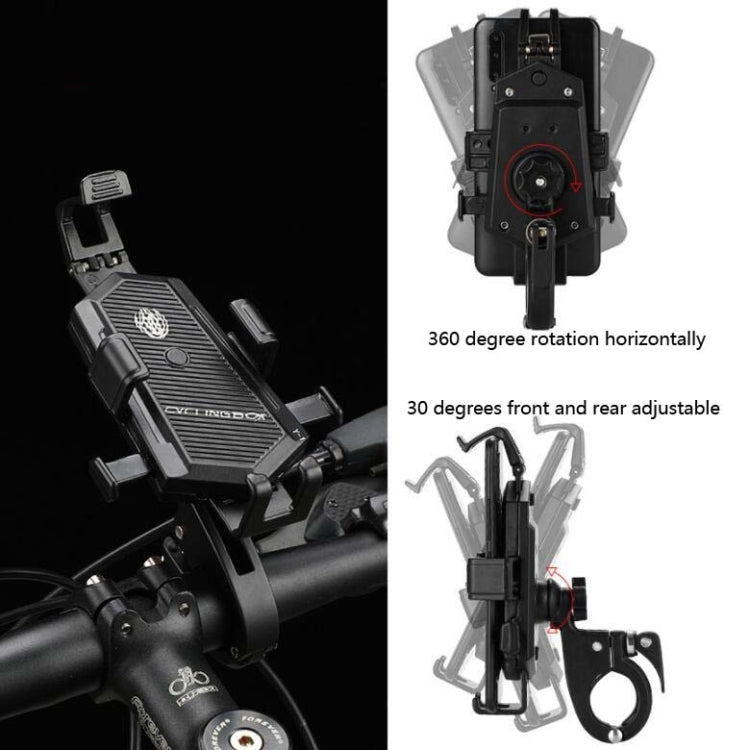 Bicycle Mobile Phone Holder Can Rotate And Adjust Fixed Aluminum Alloy Bracket Automatic Grab Bracket, Style:Rearview Mirror Installation(Black) - Holders by PMC TechLife | Online Shopping South Africa | PMC TechLife | Buy Now Pay Later Mobicred
