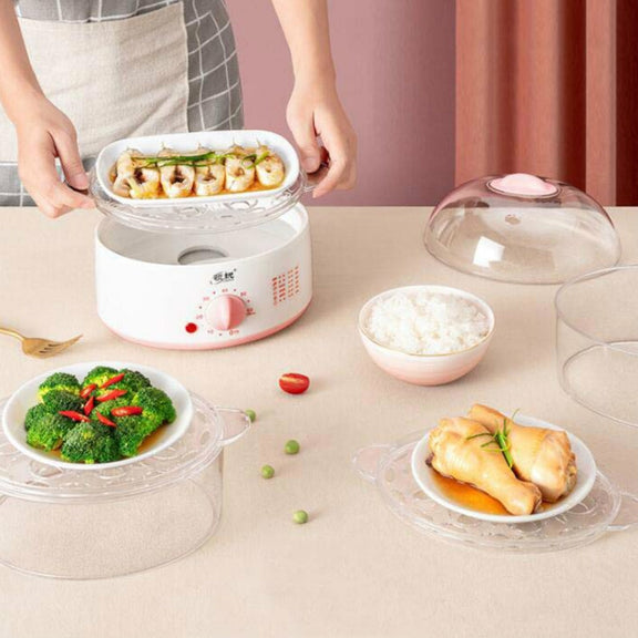 LINGRUI Timer Mini Multi-Function Egg Cooker Automatic Power Off Home Breakfast Machine, CN Plug, Specification:Double Layers(Pink)