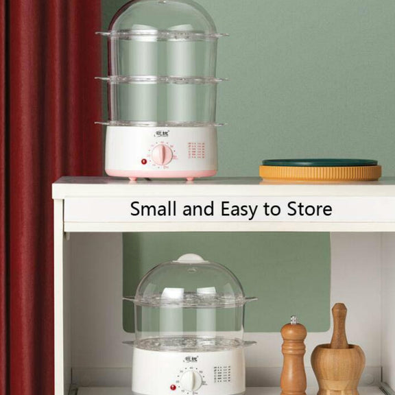 LINGRUI Timer Mini Multi-Function Egg Cooker Automatic Power Off Home Breakfast Machine, CN Plug, Specification:Double Layers(Pink)