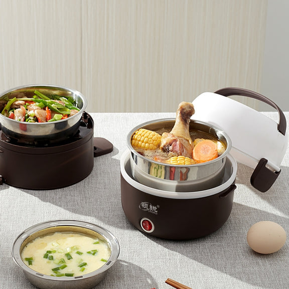 LINGRUI Multi-Function Electric Lunch Box Electric Heating Insulation Cooking Mini Rice Cooker, CN Plug, Specification:Double Layer(Purple)