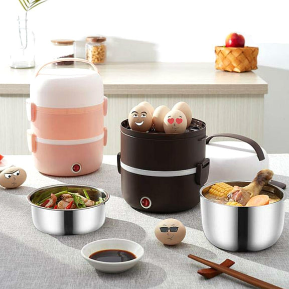 LINGRUI Multi-Function Electric Lunch Box Electric Heating Insulation Cooking Mini Rice Cooker, CN Plug, Specification:Three Layer(Purple)