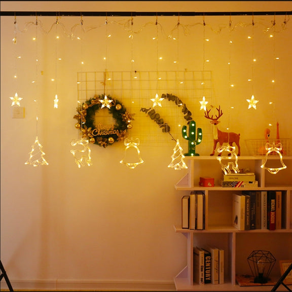 LED Curtain Lights Christmas Decoration Bell And Deer String Lights, Power Supply:USB & Battery Box(Warm White Light)