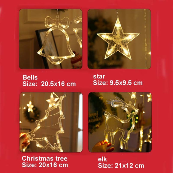 LED Curtain Lights Christmas Decoration Bell And Deer String Lights, Power Supply:USB & Battery Box(Warm White Light)