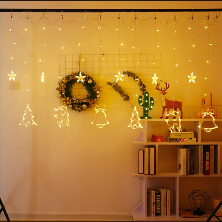 LED Curtain Lights Christmas Decoration Bell And Deer String Lights, Power Supply:Battery Box with RC(Warm White Light)