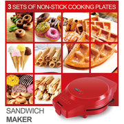 3-in-1 Multi-Function Eleictric Baking Pan Breakfast Maker Donut Sandwich Waffle Maker Pizza Maker, EU Plug