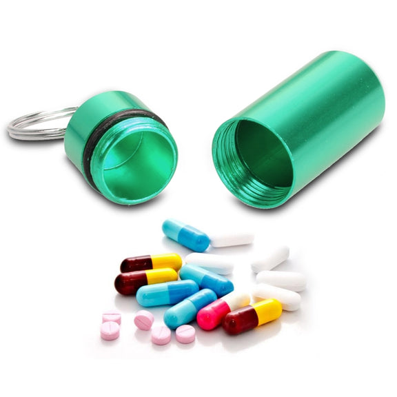 10pcs Portable Sealed Water-resistant Aluminum Alloy First Aid Pill Bottle with Keychain(Green)