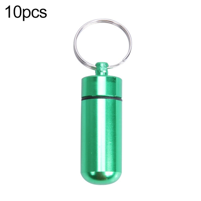 10pcs Portable Sealed Water-resistant Aluminum Alloy First Aid Pill Bottle with Keychain(Green)