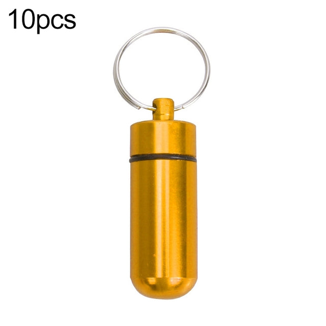 10pcs Portable Sealed Water-resistant Aluminum Alloy First Aid Pill Bottle with Keychain(Golden)