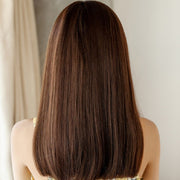Realistic Long Straight Hair Wig Synthetic Fiber Headgear For Women, Style:Short Cold Brown 45CM
