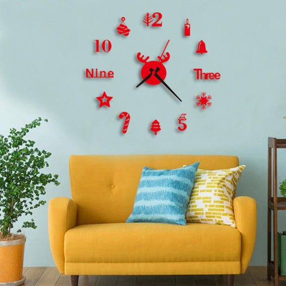 Acrylic 3D Wall Clock DIY Living Room Bedroom Wall Background Decoration(Red)