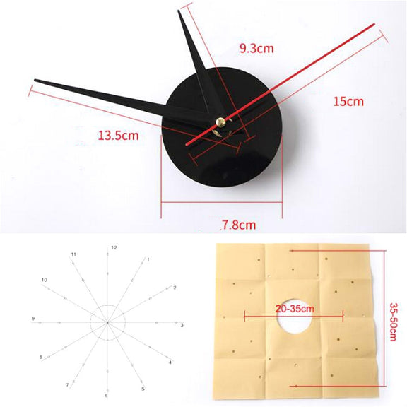 Acrylic 3D Wall Clock DIY Living Room Bedroom Wall Background Decoration(Red)