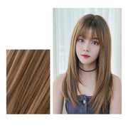 Ladies Long Straight Hair Air Bangs Wig Hair Set, Colour: Cool Brown