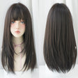Ladies Long Straight Hair Air Bangs Wig Hair Set, Colour: Black Brown - free shipping - PMC TechLife - Order now!
