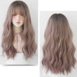 Ladies Long Hair Slightly Curly Wig Natural Fluffy Hair Cover, Color:Gradient Soot Pink - free shipping - PMC TechLife - Order now!