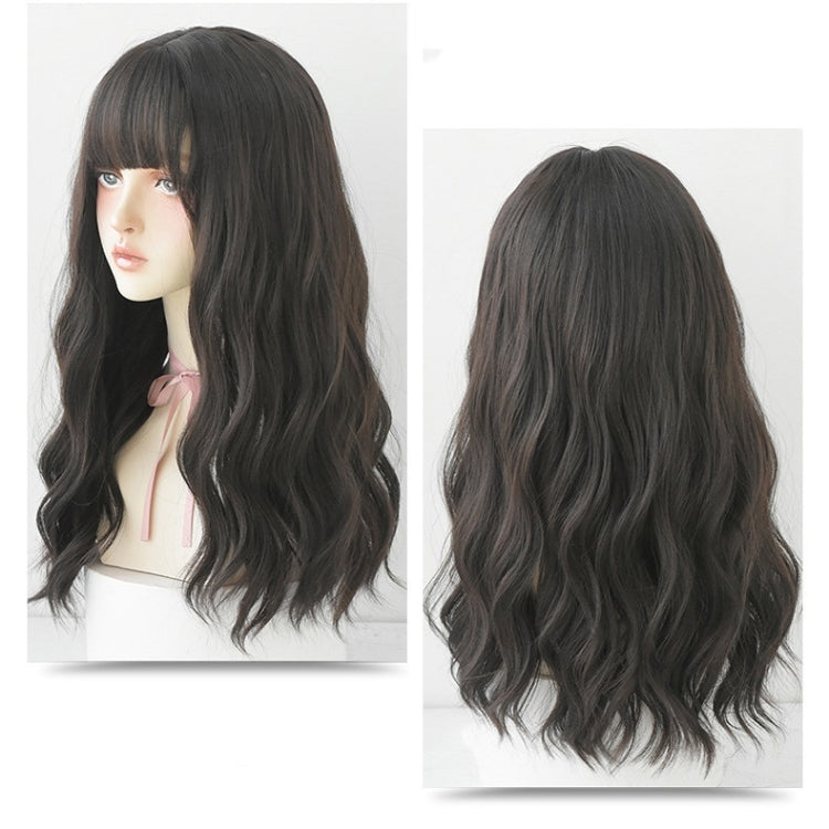 Ladies Long Hair Slightly Curly Wig Natural Fluffy Hair Cover, Color:Dark Brown - free shipping - PMC TechLife - Order now!