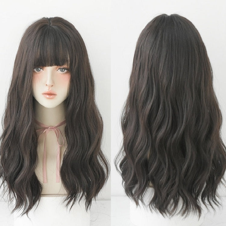 Ladies Long Hair Slightly Curly Wig Natural Fluffy Hair Cover, Color:Dark Brown - free shipping - PMC TechLife - Order now!