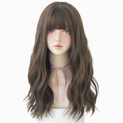 Ladies Long Hair Slightly Curly Wig Natural Fluffy Hair Cover, Color:Dark Brown