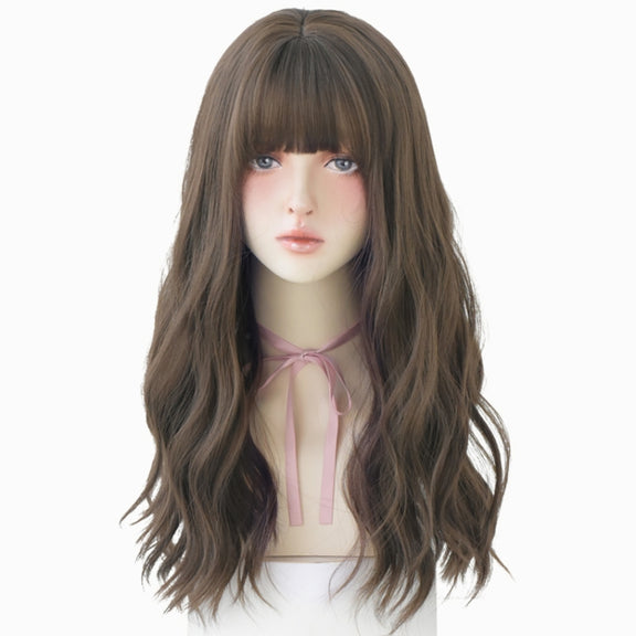 Ladies Long Hair Slightly Curly Wig Natural Fluffy Hair Cover, Color:Dark Brown