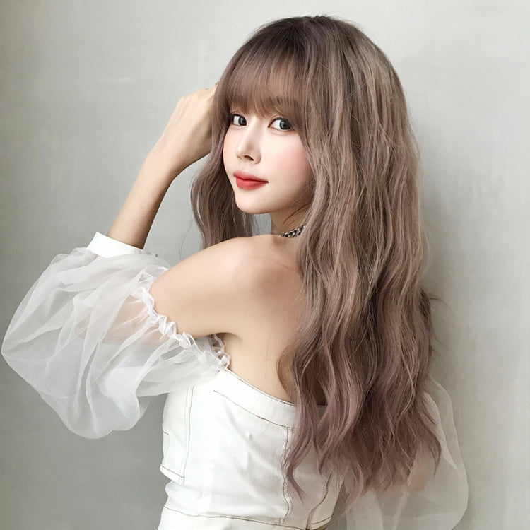 Ladies Long Hair Slightly Curly Wig Natural Fluffy Hair Cover, Color:Dark Brown - free shipping - PMC TechLife - Order now!