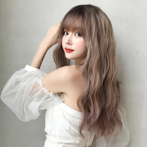 Ladies Long Hair Slightly Curly Wig Natural Fluffy Hair Cover, Color:Dark Brown