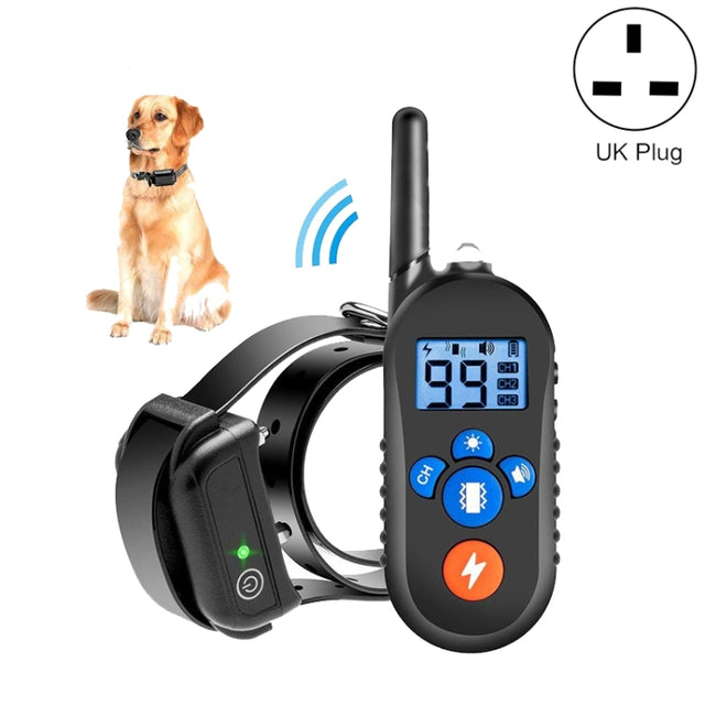 800m Remote Control Electric Shock Bark Stopper Vibration Warning Pet Supplies Electronic Water-resistant Collar Dog Training Device, Style:556-1(UK Plug)