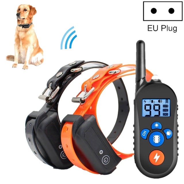 800m Remote Control Electric Shock Bark Stopper Vibration Warning Pet Supplies Electronic Water-resistant Collar Dog Training Device, Style:556-2(EU Plug)