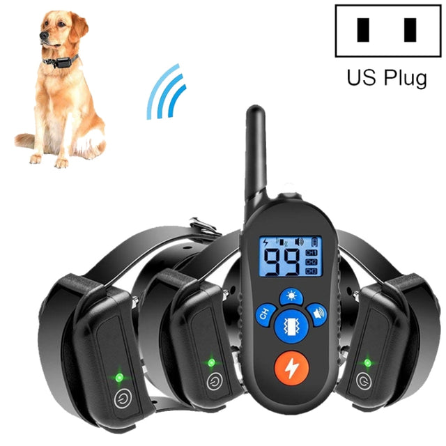 800m Remote Control Electric Shock Bark Stopper Vibration Warning Pet Supplies Electronic Water-resistant Collar Dog Training Device, Style:556-3(US Plug)