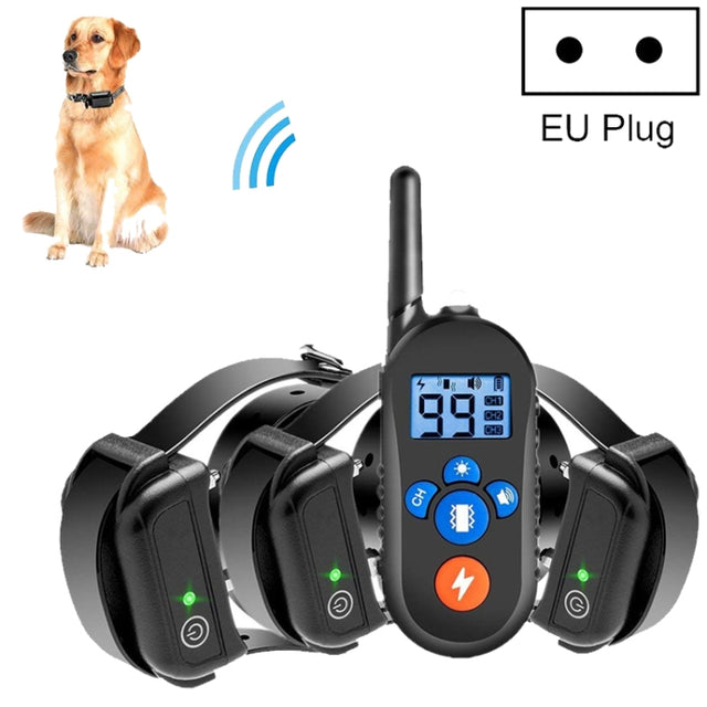 800m Remote Control Electric Shock Bark Stopper Vibration Warning Pet Supplies Electronic Water-resistant Collar Dog Training Device, Style:556-3(EU Plug)