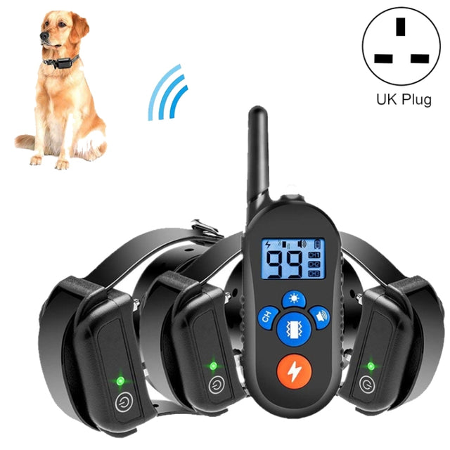 800m Remote Control Electric Shock Bark Stopper Vibration Warning Pet Supplies Electronic Water-resistant Collar Dog Training Device, Style:556-3(UK Plug)