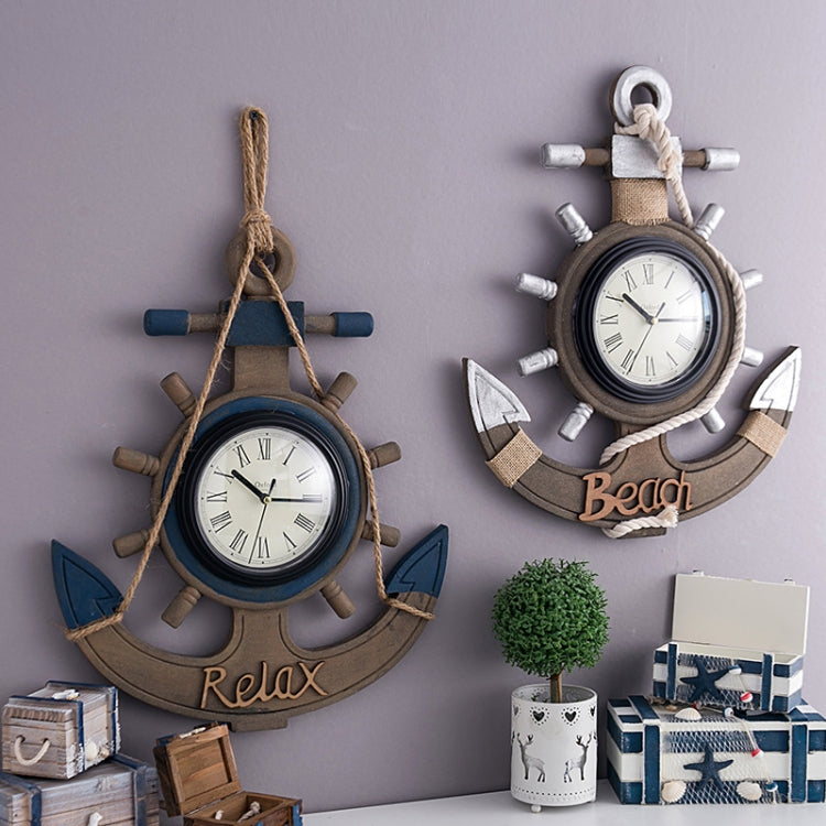 Retro Old Decoration Wall Clock Living Room Wooden Clock Wall Decoration(Blue)