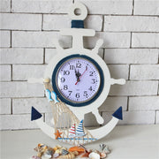 Mediterranean Style Blue And White Rudder Clock Wall Clock Home Living Room Bedroom Decoration Wooden Crafts, Style:Pisces
